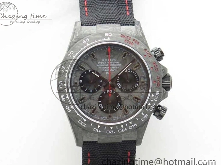 1218 WrinkleFree Daytona DIW Carbon OMF Best Edition Carbon Black Dial Red Hand on Black Nylon Strap A 2846